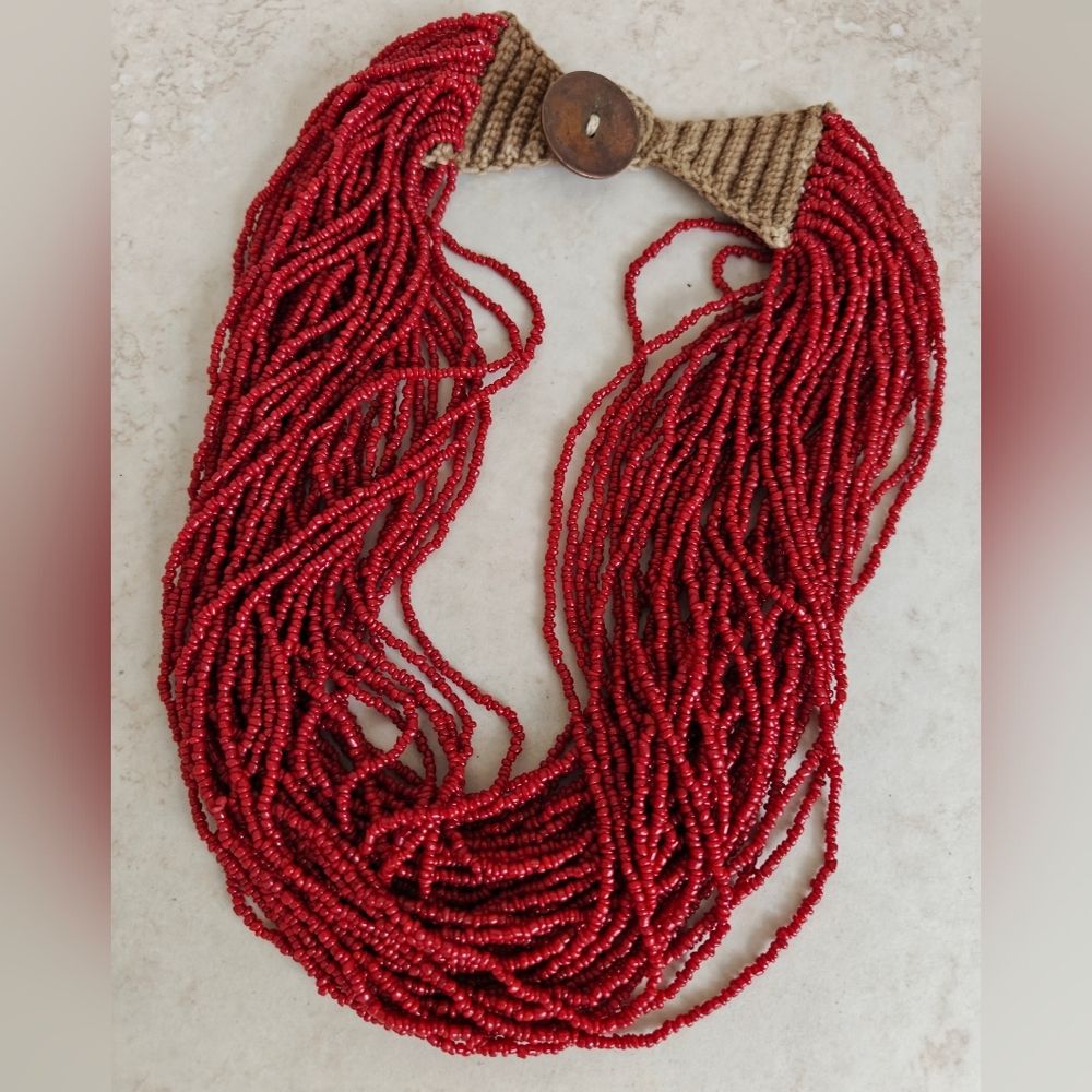 Vintage Red Coral Beaded 39 Strands Necklace - Picture 9 of 16
